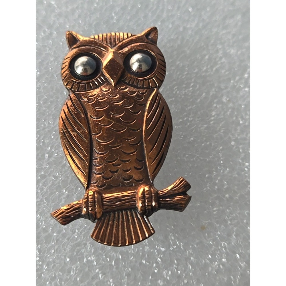 VTG 1950s Bell Trading Post Navajo Copper Owl On Branch Brooch Bird Pin‎ Etched